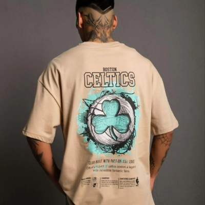 Sırt Baskılı T-shirt - Bej -